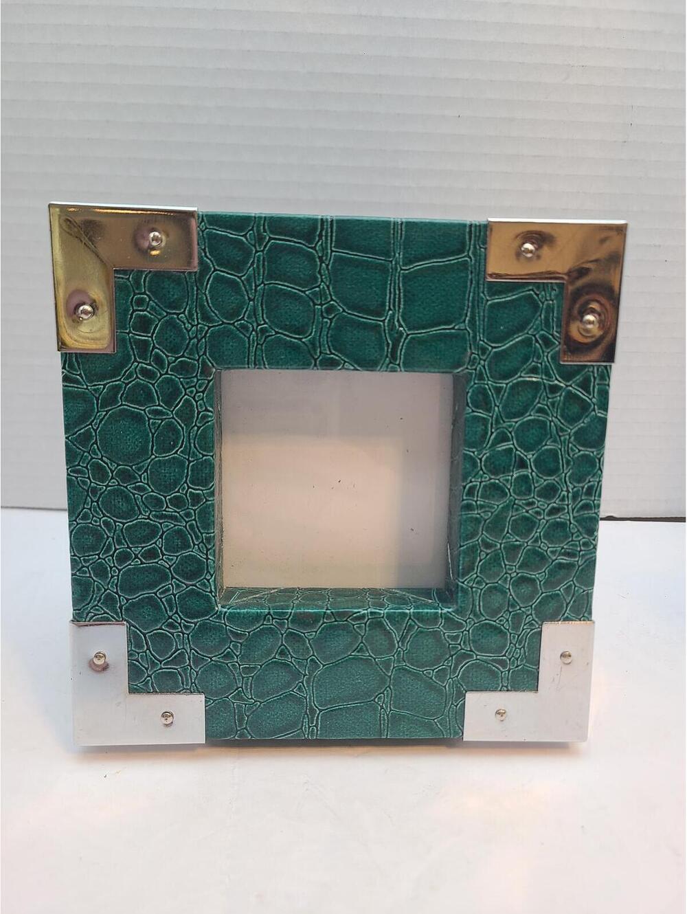Two's Company Small Faux Crocodile Leather Finish Green Photo Picture Frame